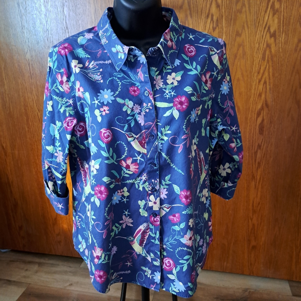 Coldwater Creek Cotton Blouse, Floral Print, Size 14 Petite